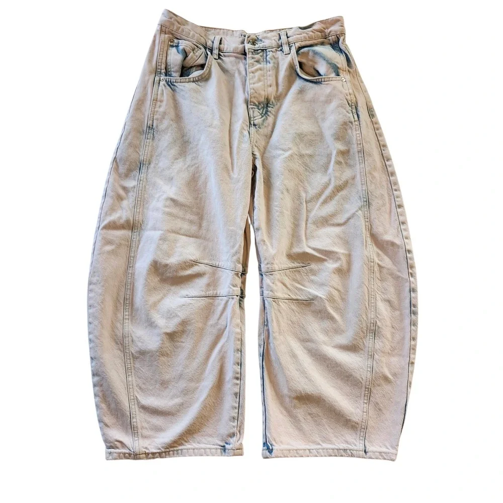 We The Free Lucky You Mid Rise Barrel Jeans Pink Blue Acid Wash Women's 29 Short - Picture 1 of 11